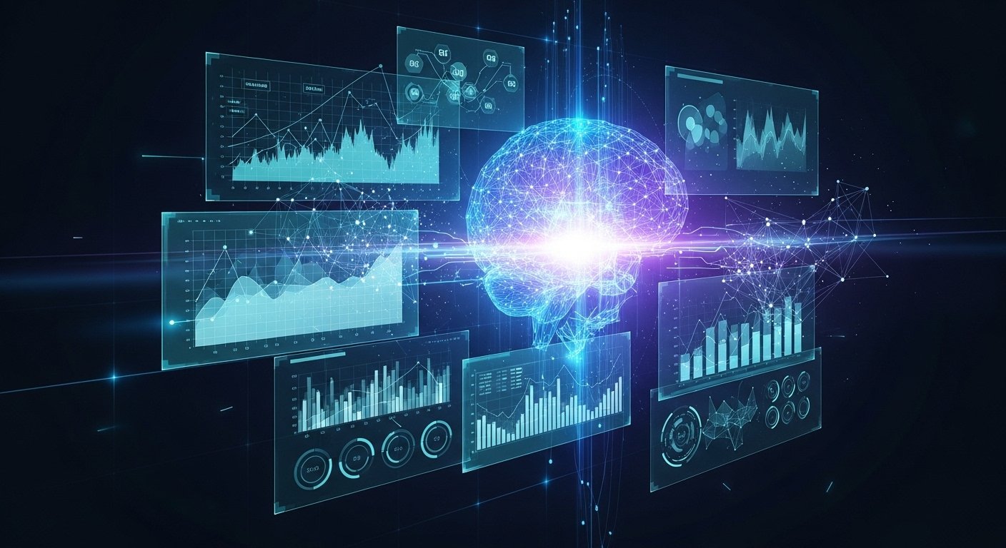 Abstract visual of AI data analysis, representing Google's AI advisors: agentic tools to drive impact and insights for business marketing.