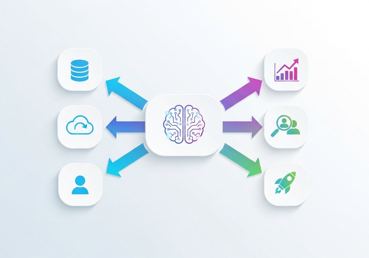 Infographic showing how AI analytics tools turn raw data into business growth insights.